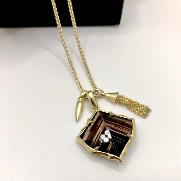 Kendra Scott Long Gold Necklace with Rutile Quartz Leaf Pendant - Picture 4 of 5